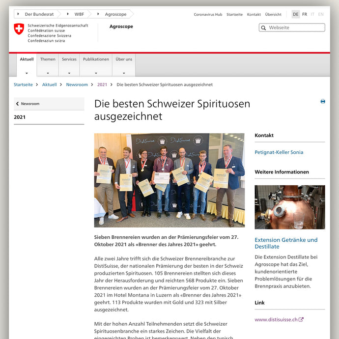 «Die besten Schweizer Spirituosen ausgezeichnet»